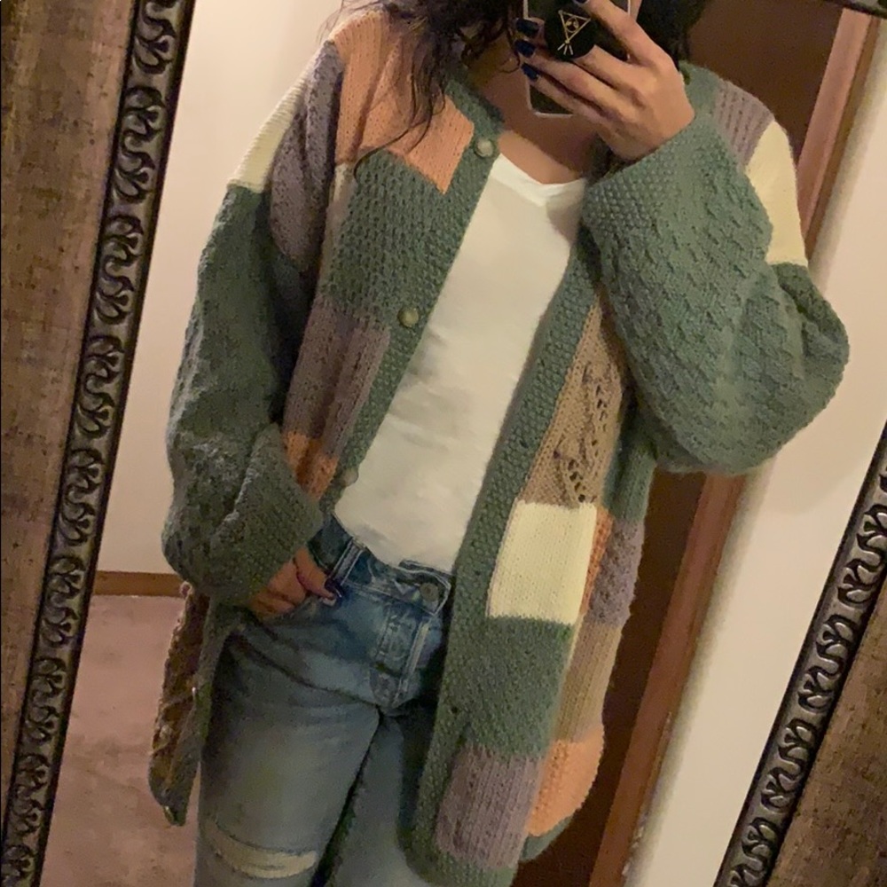 Vintage Multicolor Handmade Knitted Cardigan